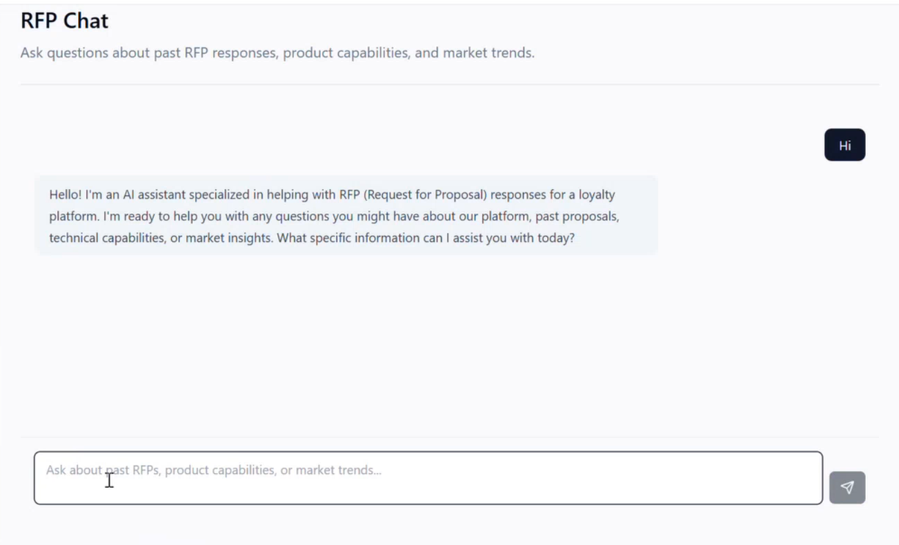 RFP Agent Chat Interface with confidence score and source citations